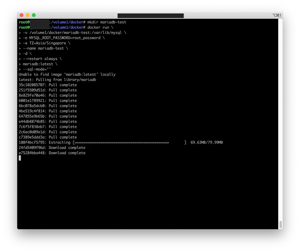 Photo - Installing MariaDB on Synology – missing the new updated MariaDB options in screenshot. Please make sure you use the commands above