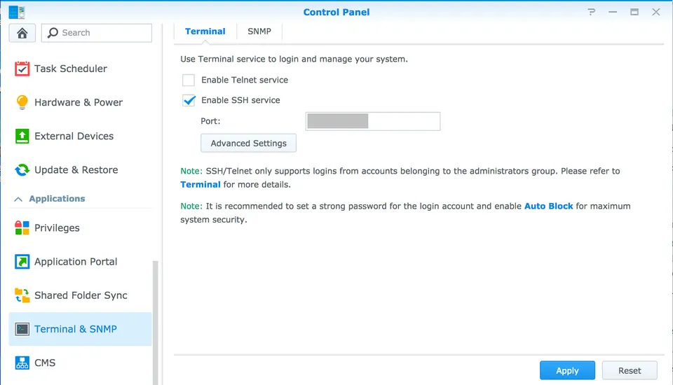 Photo - Enable SSH on Synology