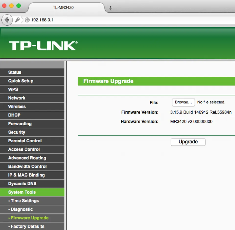 Photo - TP-LINK router admin page - Firmware update