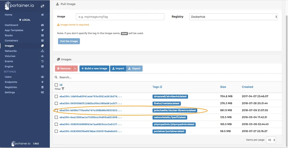Photo - Portainer – LibreNMS image list