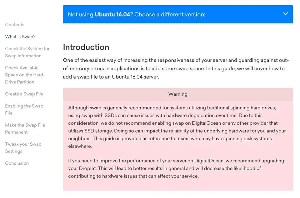 Photo - DigitalOcean against the use of swap